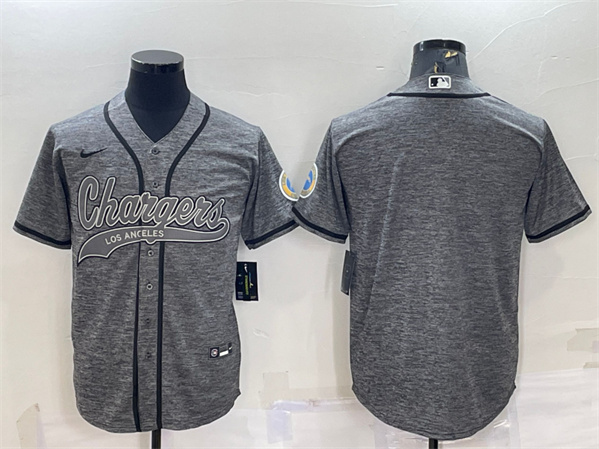 Men's Los Angeles Chargers Blank Gray With Patch Cool Base Stitched Baseball Jersey